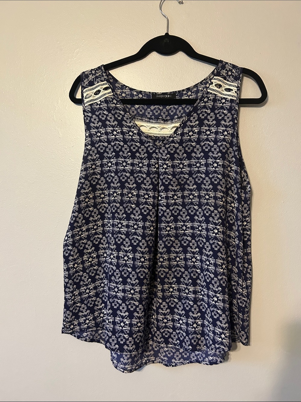 Papermoon Navy and White Printed Lace-Trim Sleeveless Camisole